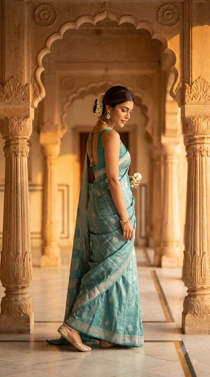 Pure Mashru Silk-Blue