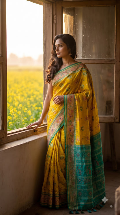 Viscose Silk Saree with Patola Weave - Golden Yellow