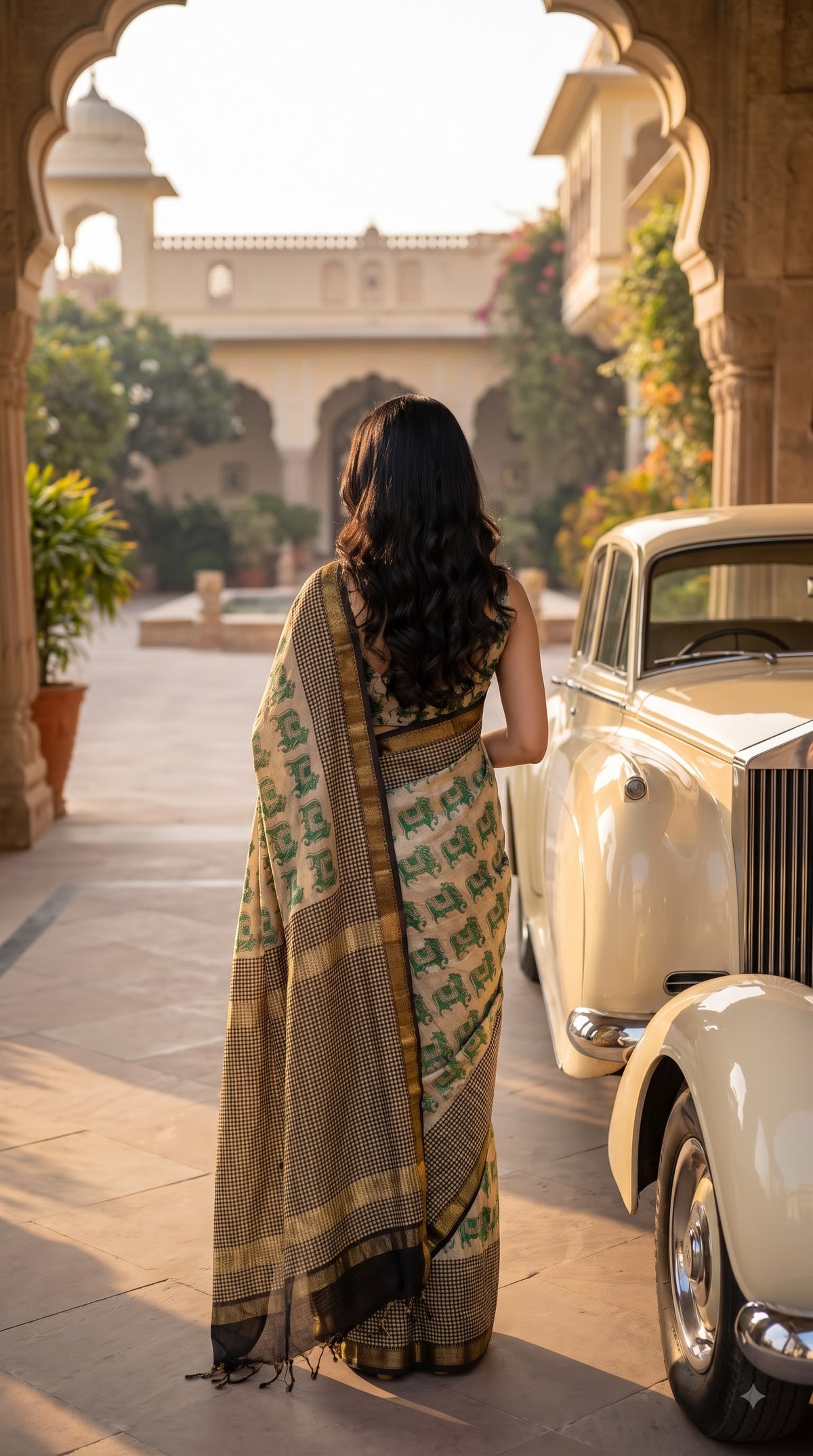 Maheshwari Silk Saree - Grey