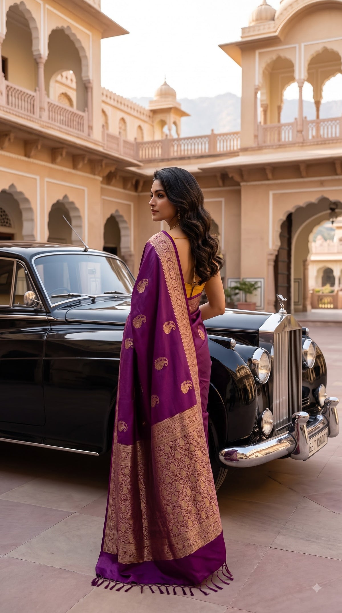 Satin Banarasi with Contrast Blouse - Wine Color