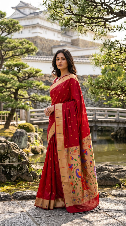 Viscose Silk Saree with Paithani Pallu - Red