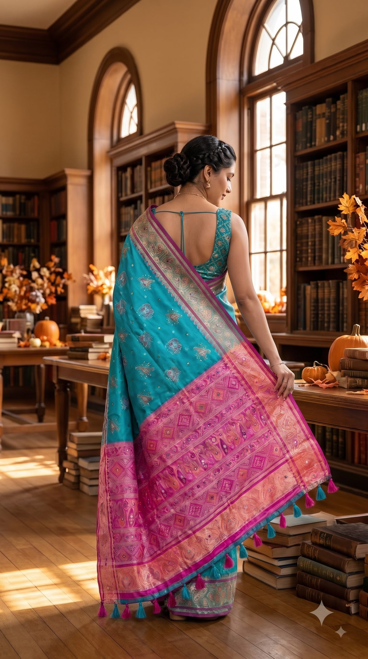 Viscose Silk Saree with Patola Weave - Aqua Blue