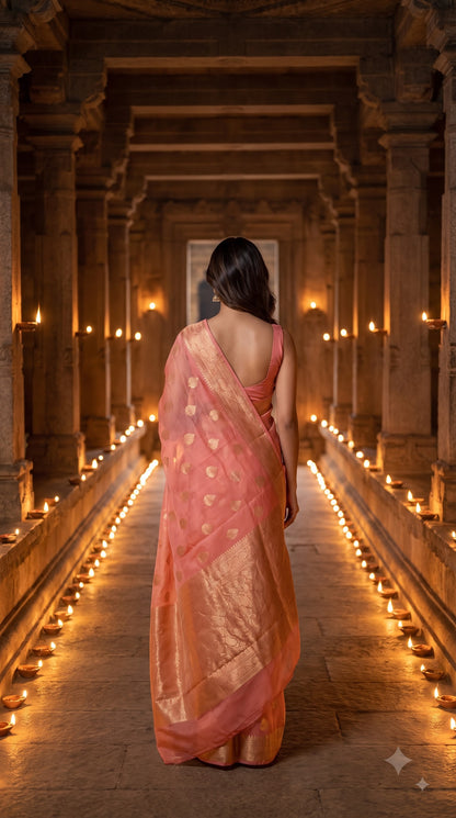 Georgette Saree with Banarsi Border-Peach