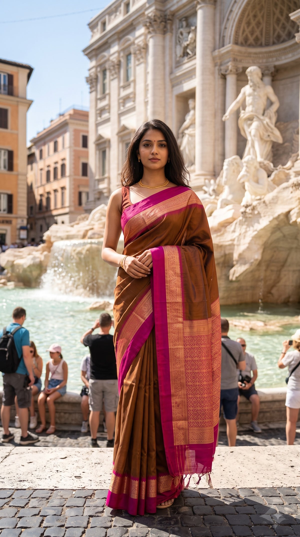 Silk Saree with Pochampally Pallu - Brown