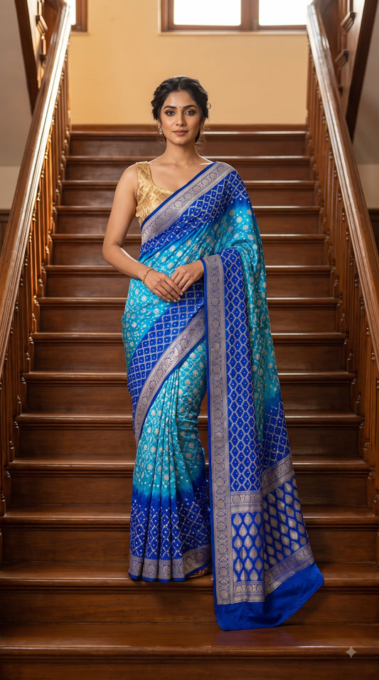 Dhupiyan Silk with Bandhani & Jaal Zari - Blue