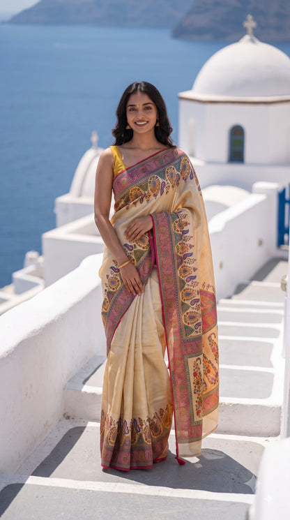 Pure Tissue Kani Silk Saree - Golden