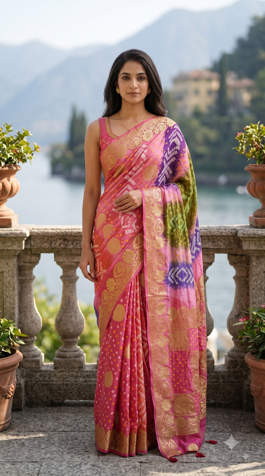 Art Silk with Bandhani - Multicolor