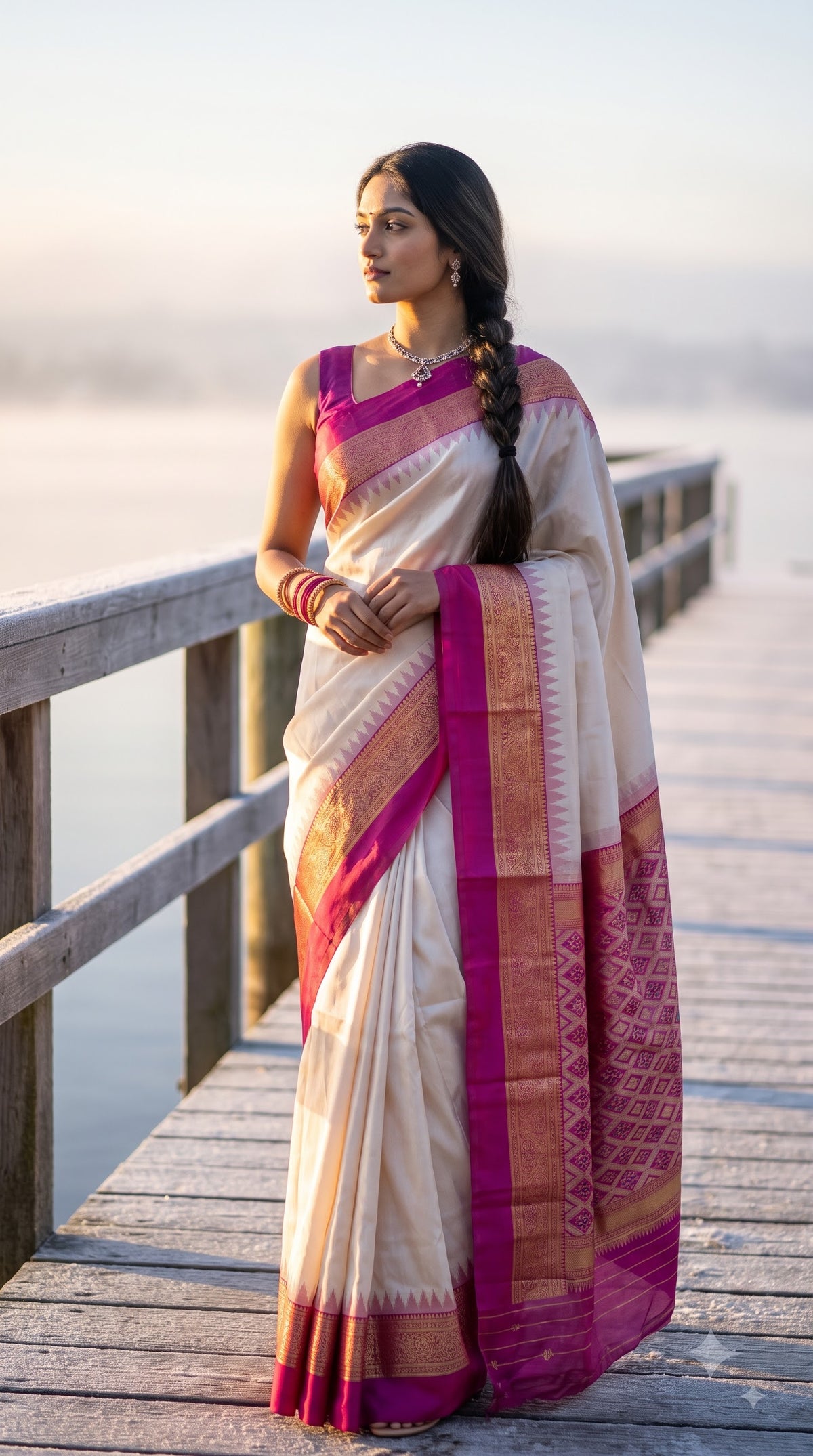 Silk Saree with Pochampally Pallu - White