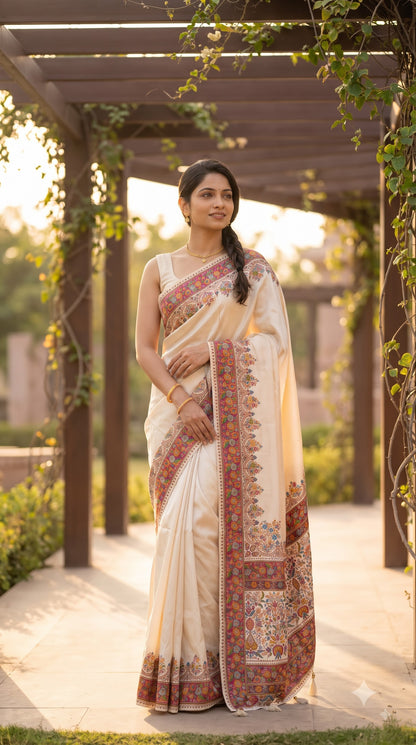 Pure Kani Silk Saree - Cream
