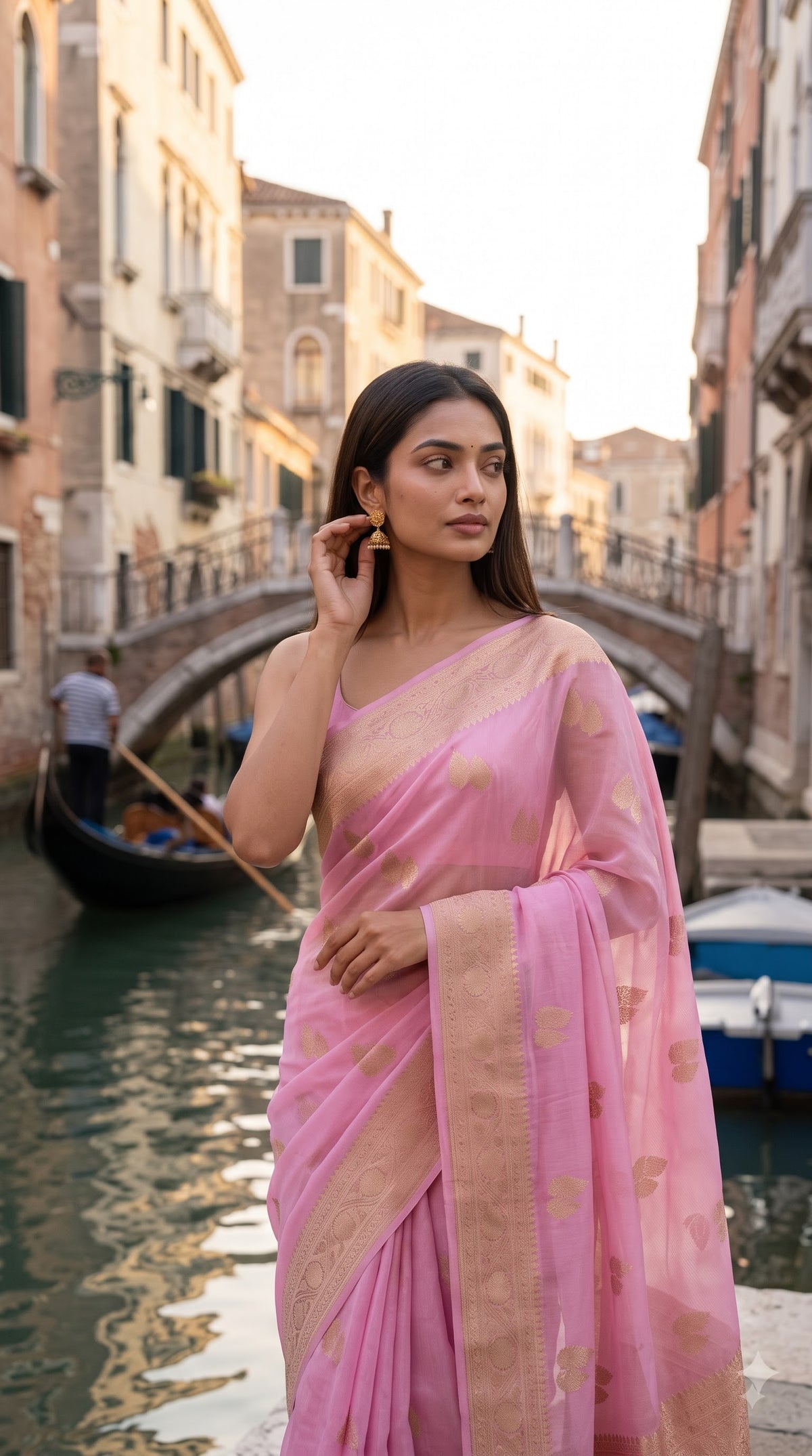 Georgette Saree with Banarsi Border-Pink