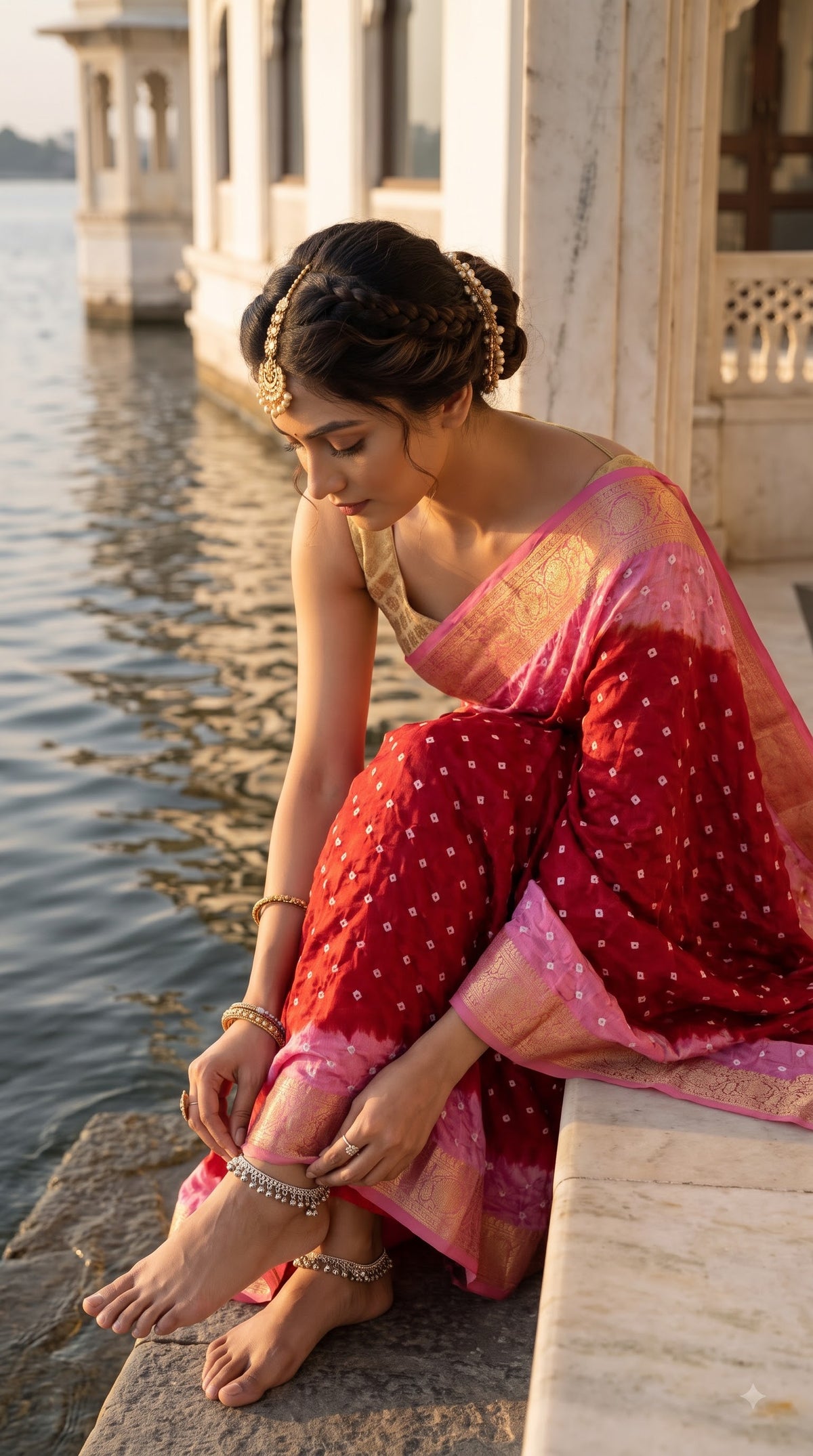 Art Silk Saree with Zari Border - Red with Pink