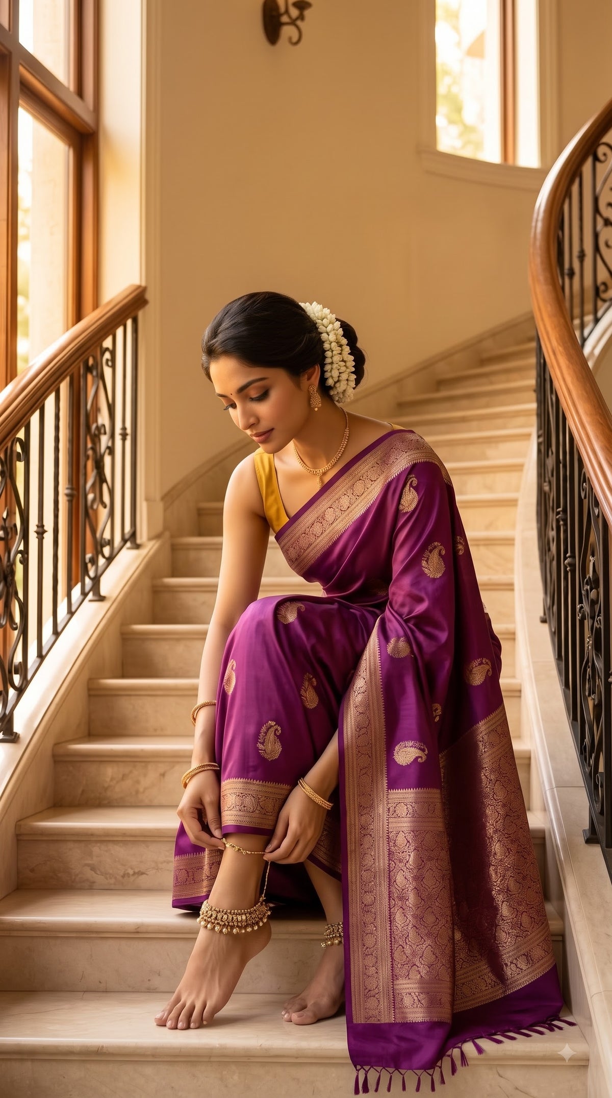 Satin Banarasi with Contrast Blouse - Wine Color