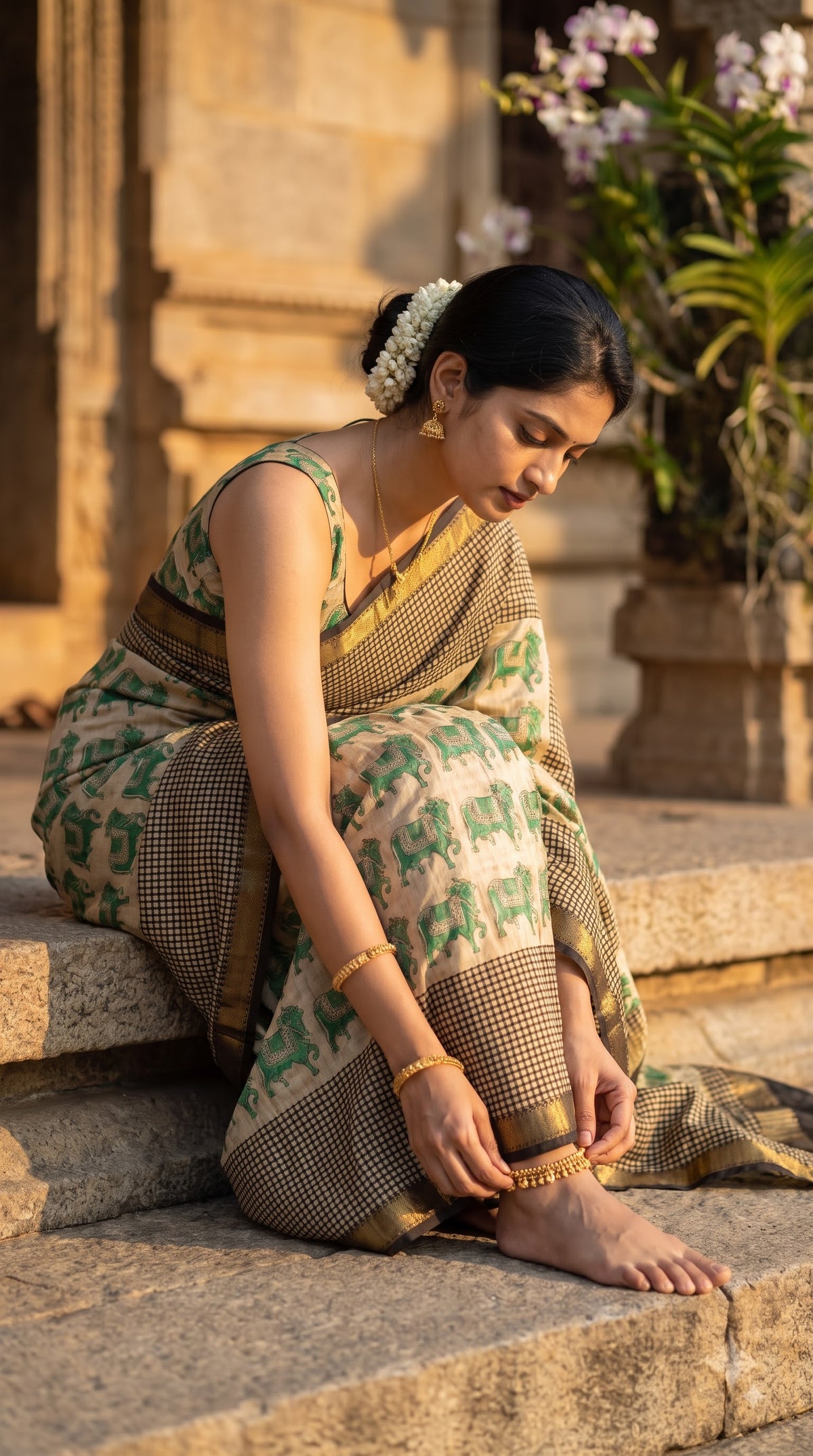 Maheshwari Silk Saree - Grey