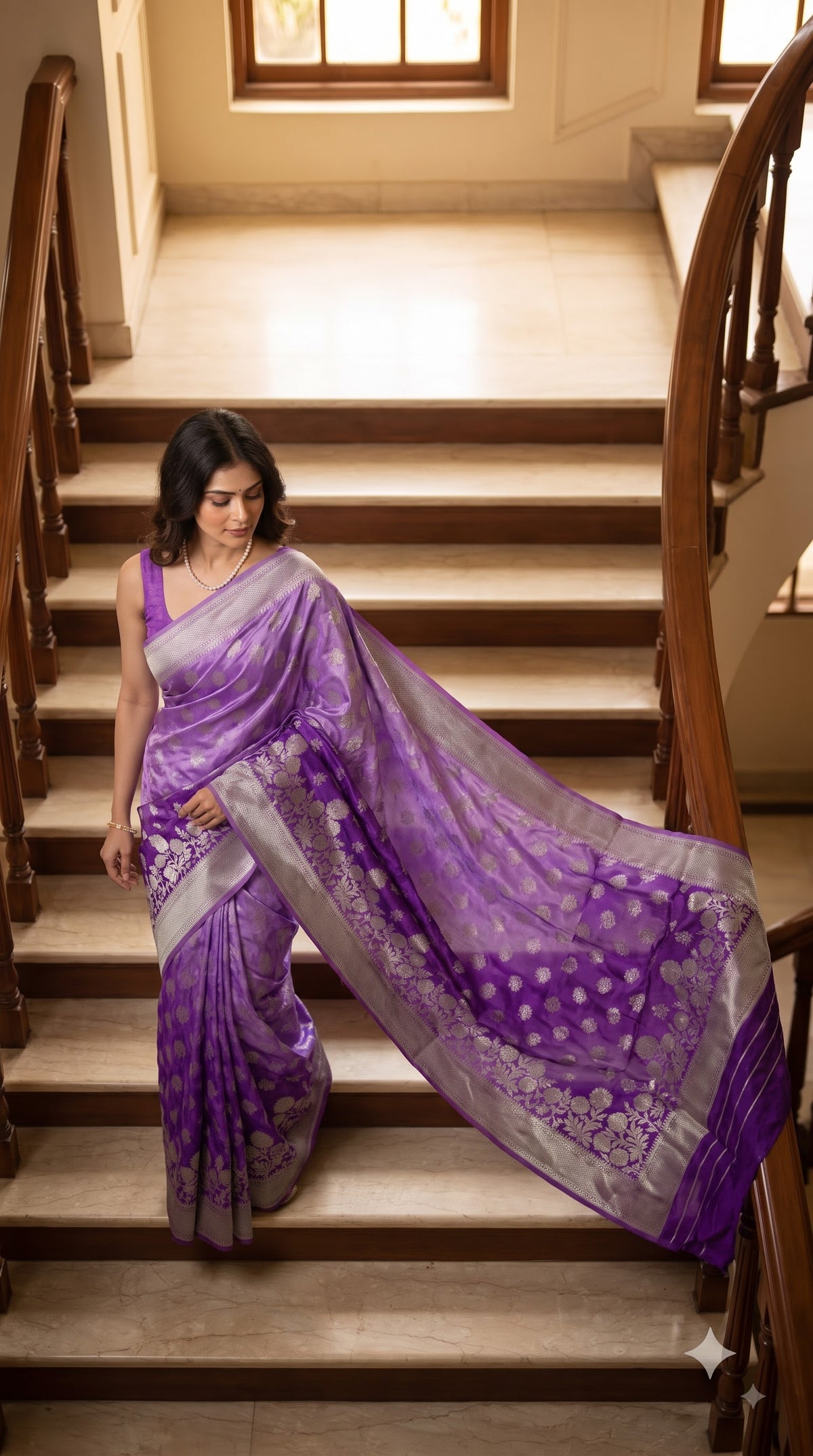 Crepe Silk Saree with Flowered Zari Border-Purple