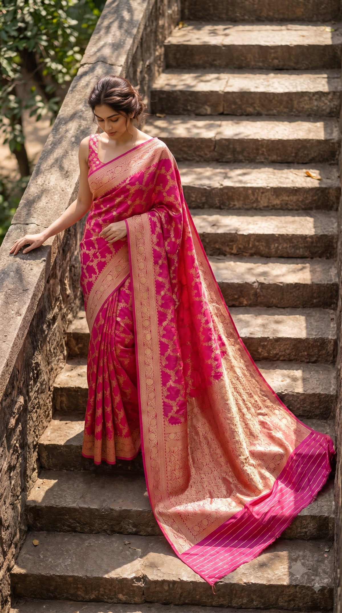 Banarasi Silk with Jaal Design-Magenta