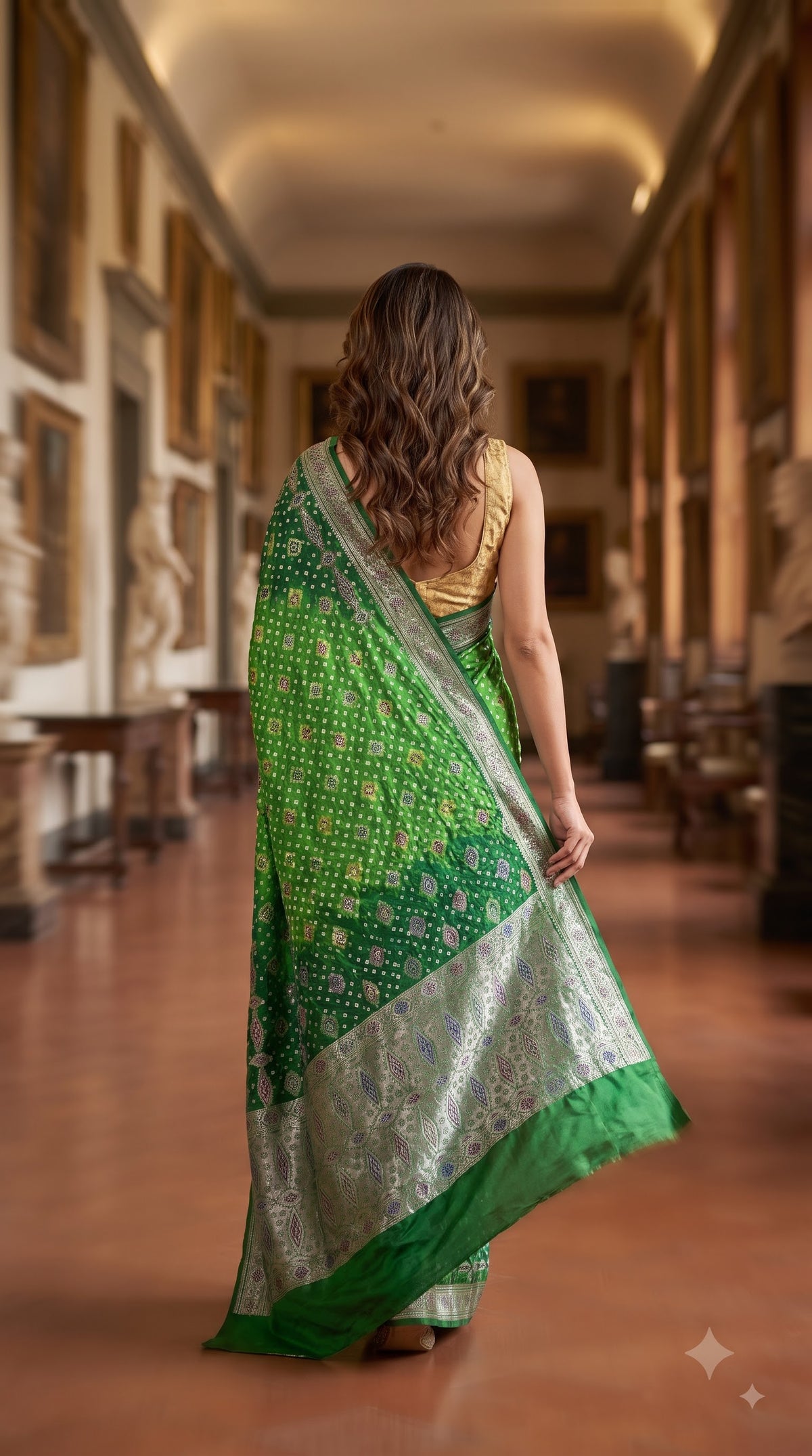 Dhupiyan Silk with Bandhani & Jaal Zari - Green
