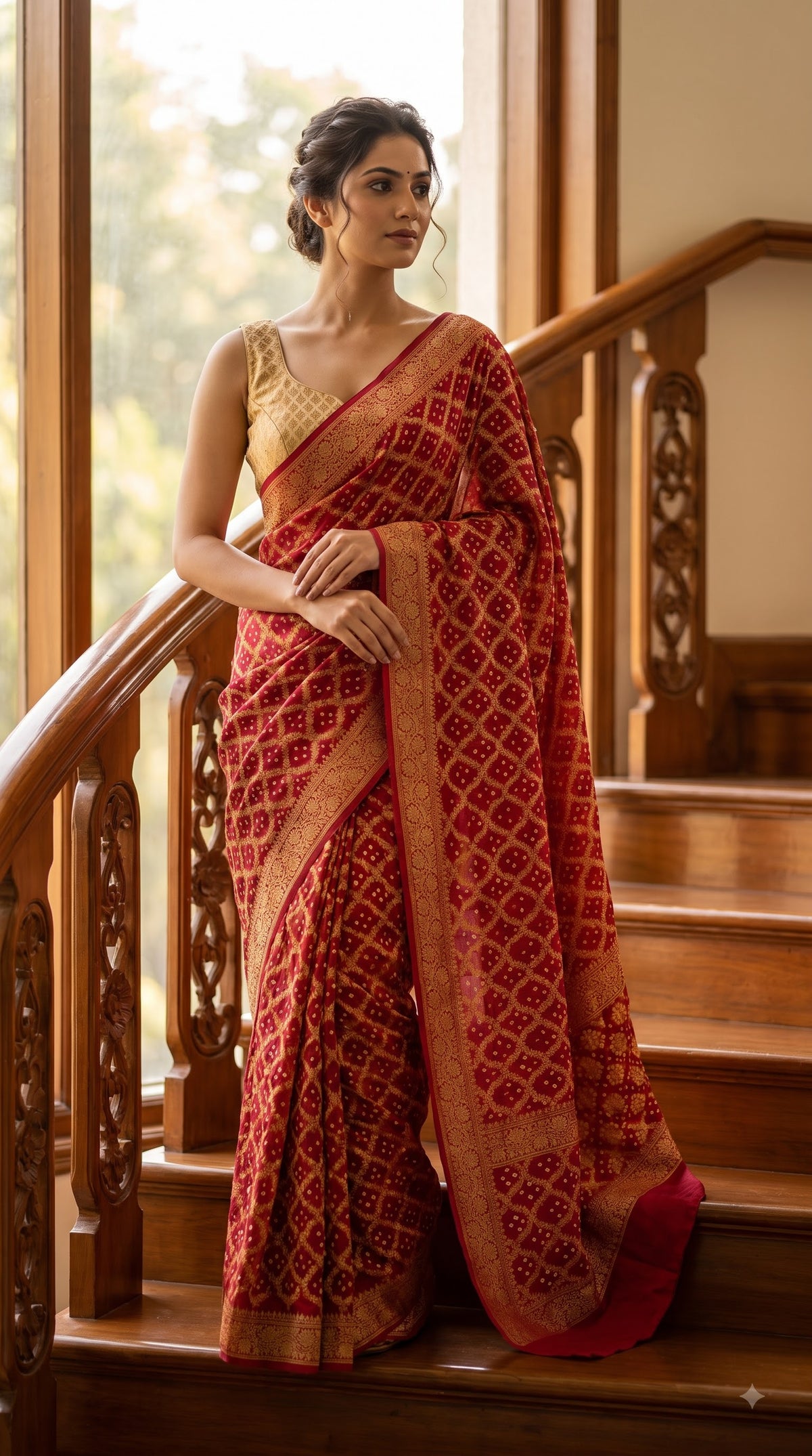 Dhupiyan Silk with Bandhani & Jaal Zari - Red