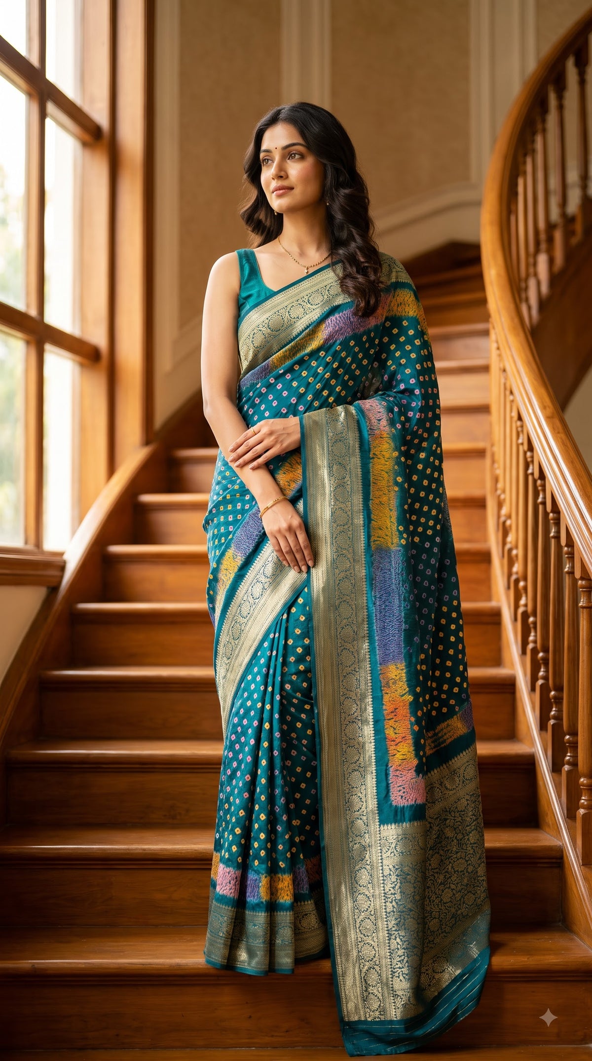 Art Silk Bandhani with Shibori & Zari Border - Blue