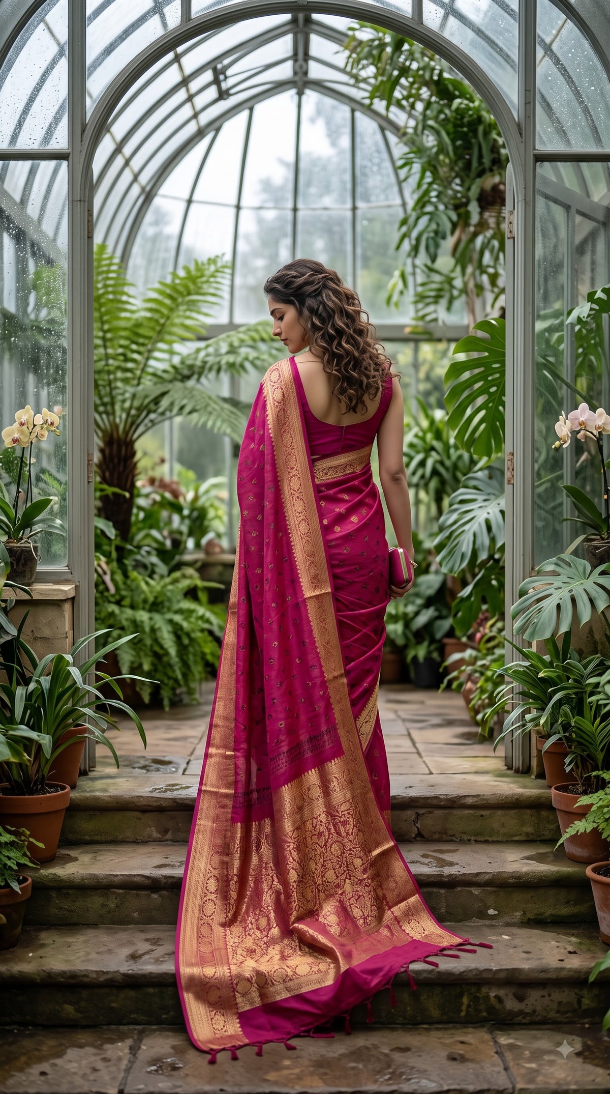 Art Silk Bandhani with Shibori & Zari Border - Magenta