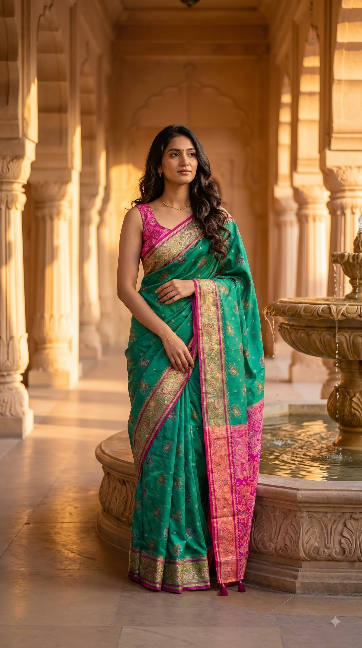 Viscose Silk Saree with Patola Weave - Rama Green