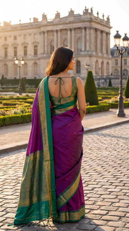Silk Saree with Pochampally Pallu - Dark Magenta