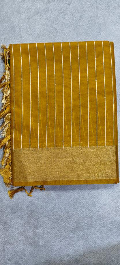 Organza Saree with Paithani Pallu - Yellow Gold