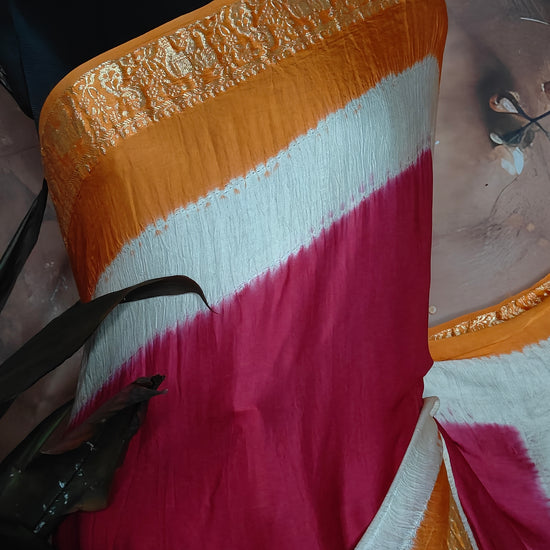 Pink & Mustard Modal Silk Saree with Zari Work – Stylish Ethnic Saree for Daytime Functions