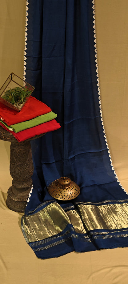 Modal Silk Saree with Lagdi Patta Pallu saree with white border.